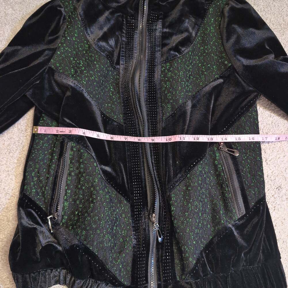 Velvet Studded Rhinestone Zip Front Gothic Jacket - Picture 4 of 5